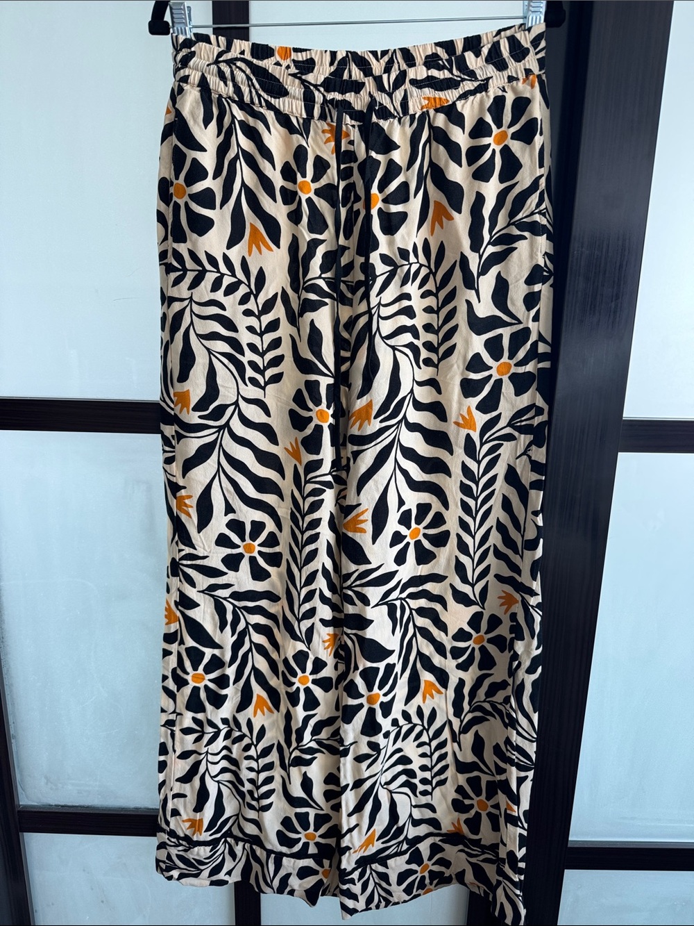 Women's Cream Floral Bermuda Pants with Black & Mustard Accents